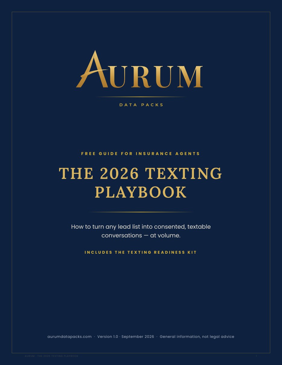 The 2026 Texting Playbook for Insurance Agents — Aurum Data Packs